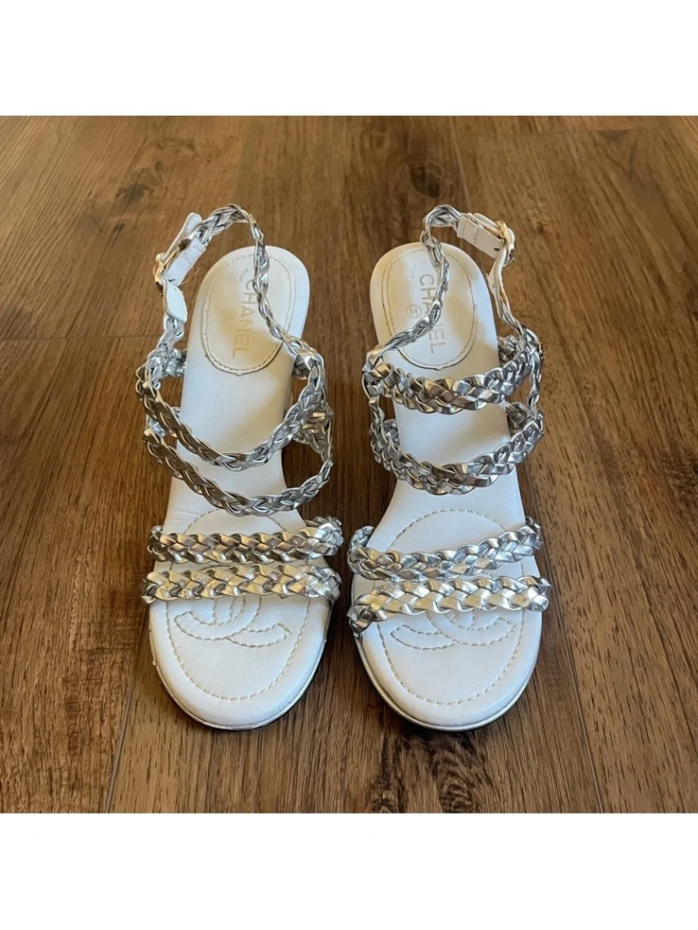 Chanel Silver Wedges